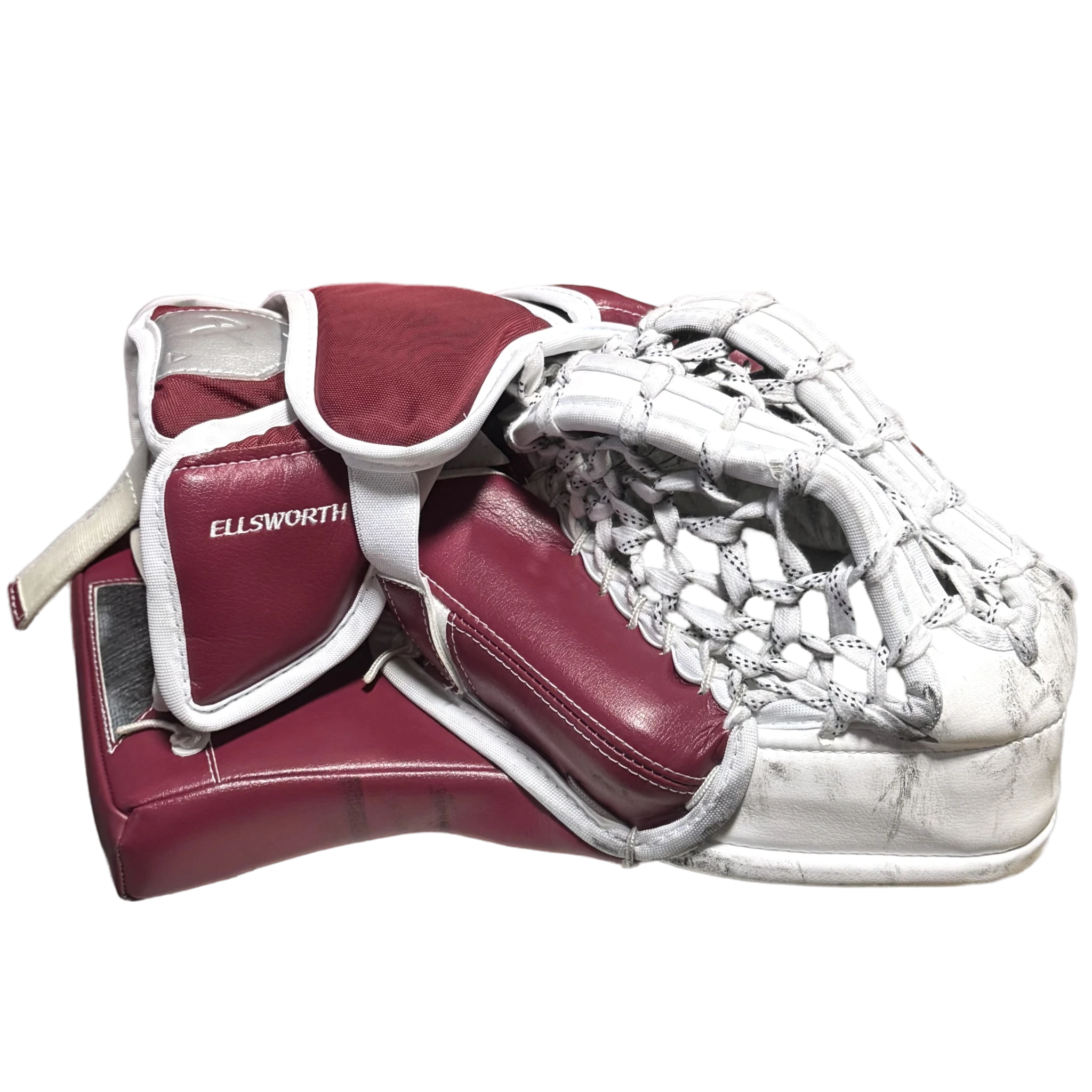 Bauer Supreme Shadow - Used Pro Stock Goalie Glove (White/Maroon/Black)